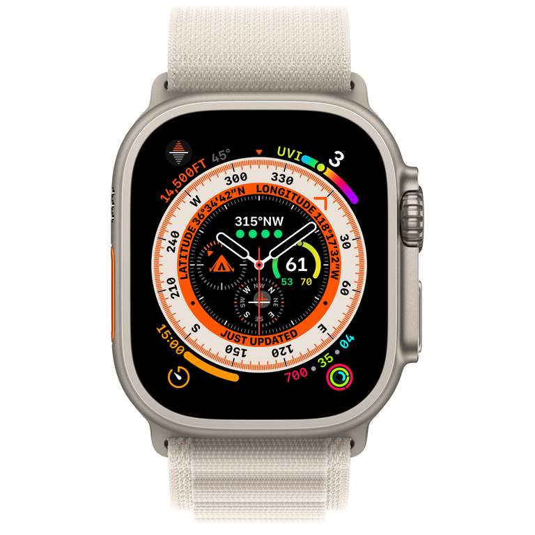Apple Watch Ultra 2022 (Titanium, GPS + 4G, 49mm) met Sterrenlicht Alpine bandje