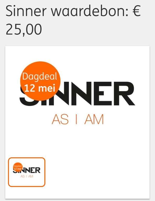 Dagdeal: Sinner waardebon twv 25 euro voor 10 euro (+5 ING-punten)