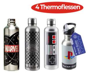 4 thermosflessen (Nintendo, PlayStation, Marvel)