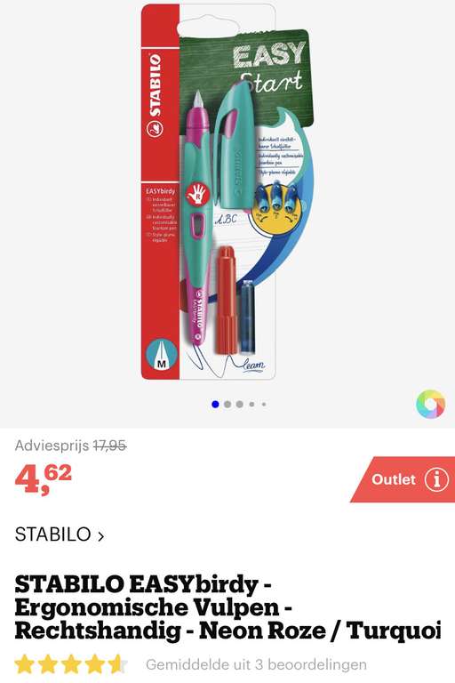 [bol.com] STABILO EASYbirdy - Ergonomische Vulpen - Rechtshandig - Neon Roze / Turquoise - Standaard M punt €4,62