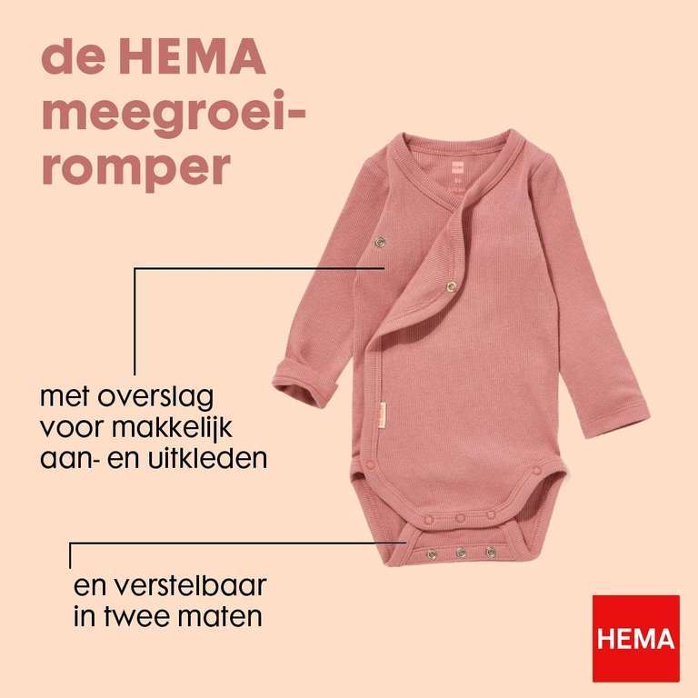 Newborn meegroeioverslagromper roze voor €1,80 - was €8 @ HEMA