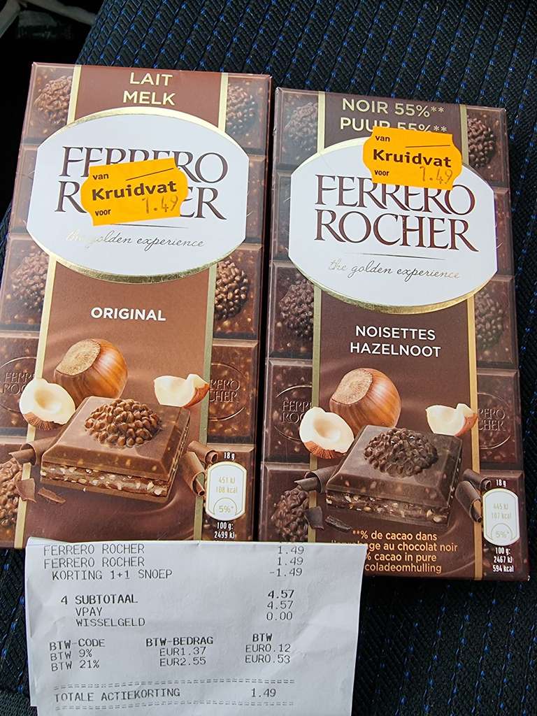 Ferrero Rocher chocoladereep 1+1 gratis