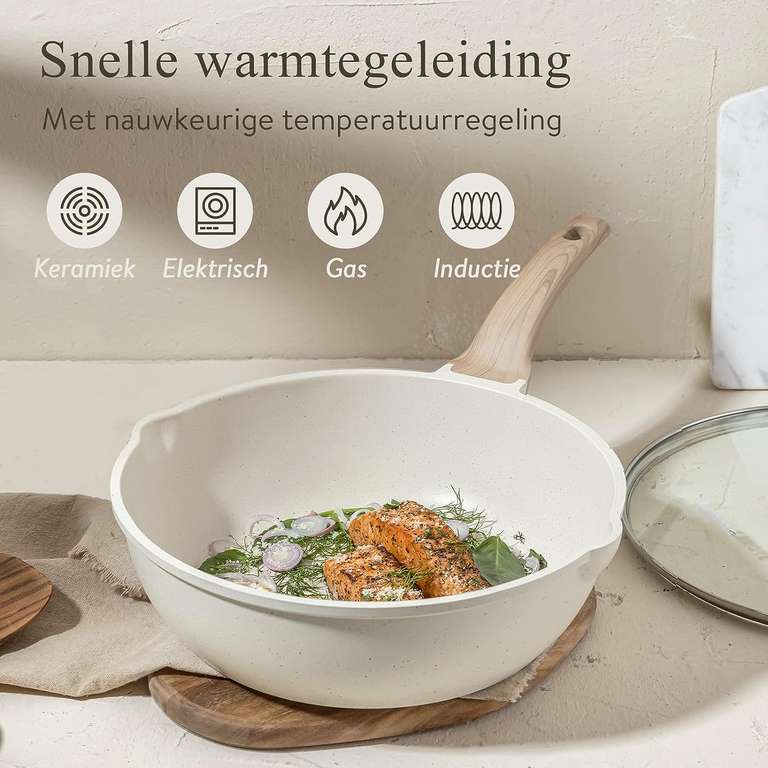 CAROTE Pannenset 14-delig bestaande uit een pan van 24/28 cm, 18/20/24 cm kookpan met deksel voor €89,99 @ Amazon NL