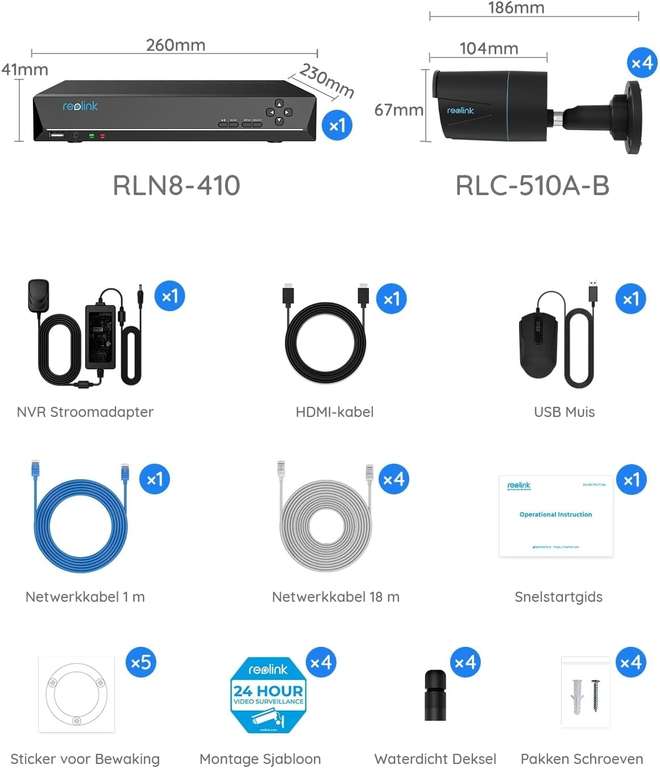 Reolink RLK8-510B4-A beveiligingssysteem met 4 PoE camera's en NVR voor €423,19 @ Amazon NL