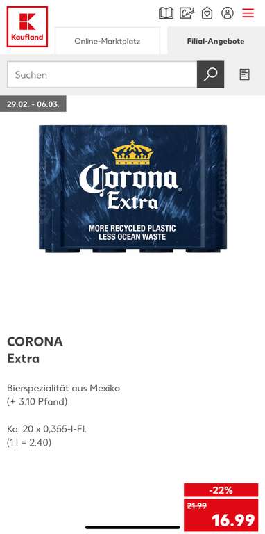 [Grensdeal] Krat Corona = 20 flesjes €16,99 bij Kaufland