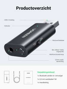 UGREEN Bluetooth 5.1 Adapter 2 in 1 Bluetooth Transmitter and Receiver with 3.5mm Audio Cable.