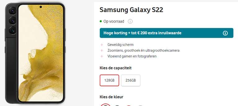 Samsung Galaxy S22 met €100 extra inruilwaarde en €100 retour