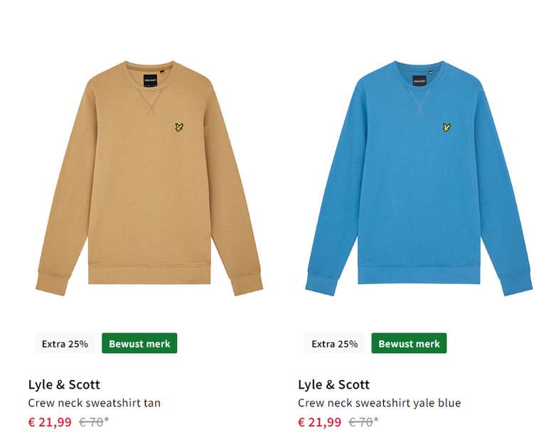 Lyle & Scott crew neck sweater - diverse kleuren va €21,99 (+ gratis verzending of 25% extra korting)