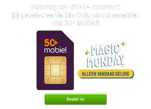 Magic Monday: €100 cashback bij 2-jarig sim-only abonnement van 50+ mobiel via Belsimpel