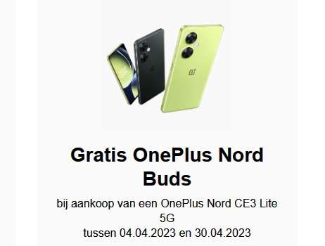 (Belgie-Telenet Klanten) One Plus Nord CE 3 Lite 5g & gratis One Plus Nord Buds mits registratie
