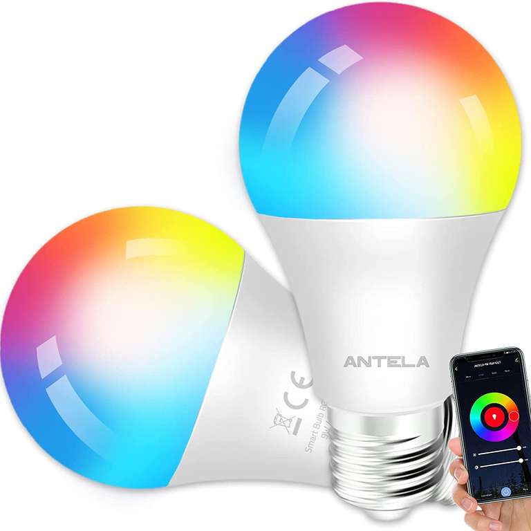 2 x ANTELA Smart dimbare LED lamp E27 9W 806 lm, met 30% korting bij Amazon.nl, Prime aanbieding.