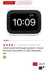 [Mediamarkt Spanje lokaal] Smartscreen met Google Assistent - Xiaomi Mi Smart Clock X04G, 4", WiFi, Bluetooth, Wit