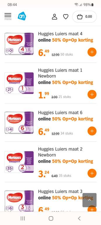 Huggies luiers 50% korting Albert Heijn online