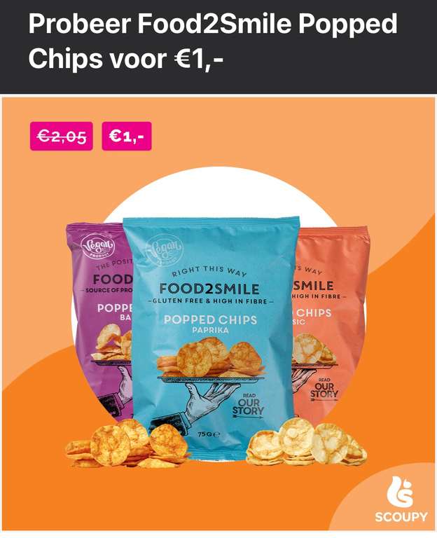 Food2Smile Popped Chips voor €1,-
