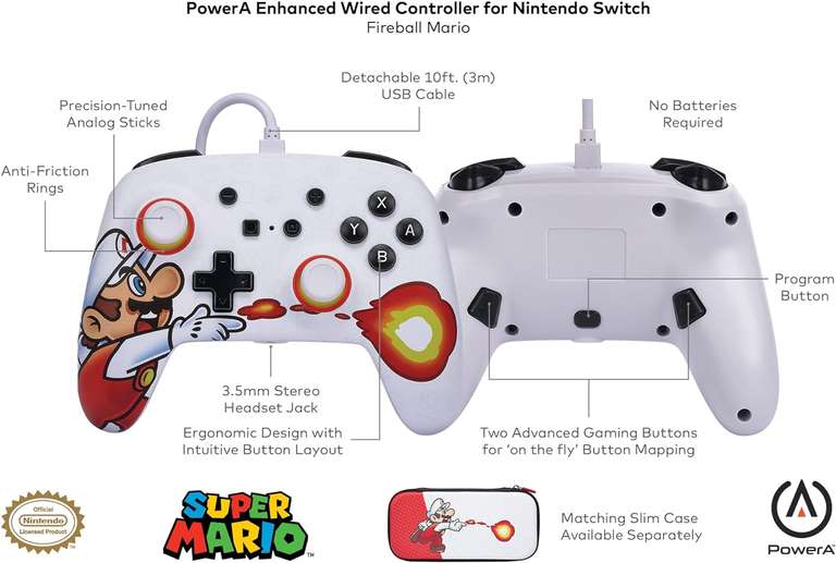 Nintendo Switch Enhanced 3 meter Wired Controller (Mario Fireball) van PowerA voor €14,98 @ Amazon NL