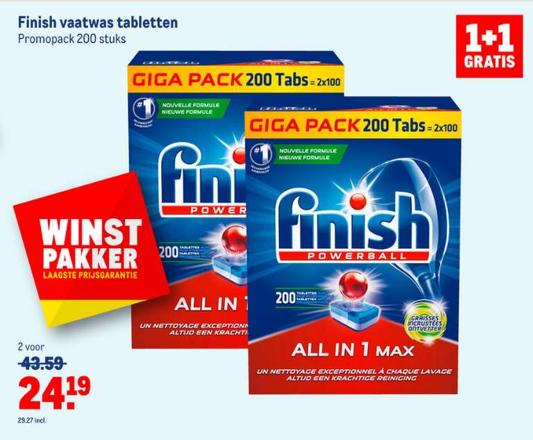 Finish Vaatwastabletten - 2x 200 Stuks promopack (400 tabletten) voor €29,27 @ Makro