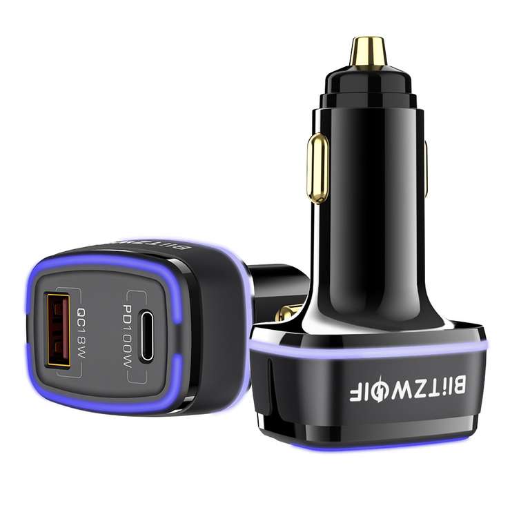 BlitzWolf BW-SD8 118W 2-Ports 100W USB-C PD3.0 + 18W QC3.0 USB Autolader