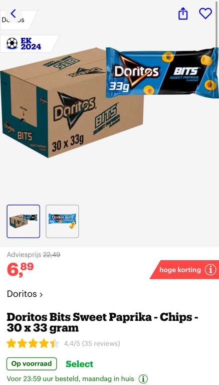 [bol.com] Doritos Bits Sweet Paprika - Chips - 30 x 33 gram €6,89