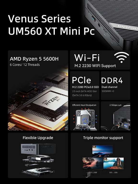 MINIS FORUM Mini PC UM560 XT AMD Ryzen 5 5600H 16 GB 512 GB