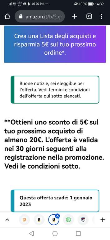 Amazon Italië 5€ korting bij aanmaak shoppinglijst.