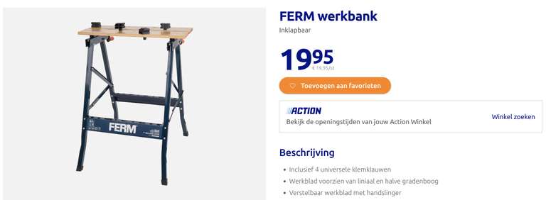 Vanaf 5 juni: FERM werkbank voor €14,95 (ipv €19,95) Action