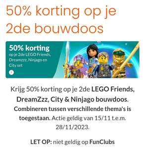 50% korting op 2e set Lego Friends, Dreamzzz, City & Ninjago bij Fun