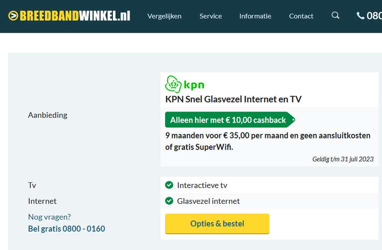KPN internet en TV eerste 9 maanden €35/mnd, KPN alles-in-1 eerste 9 maanden €37/mnd via Breedbandwinkel (Prijsvb internet/TV 1000/1000)
