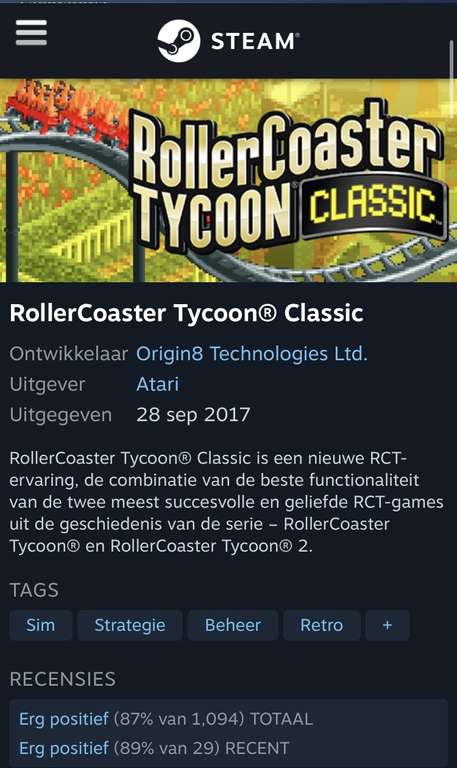 RollerCoasterTycoon Classic (RCT) met 75% korting