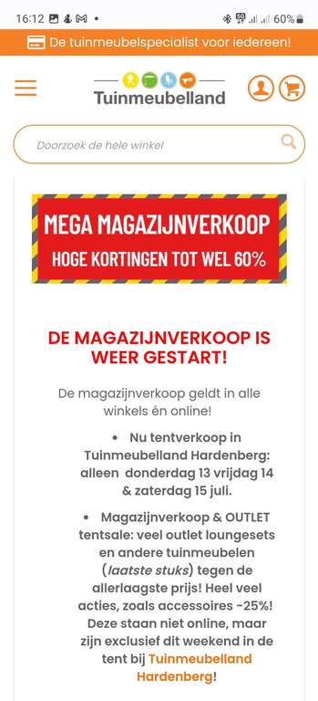 Gratis broodje Hamburger + Mega Magazijnverkoop bij Tuinmeubelland in Hardenberg tot 60% korting, sws een gratis broodje Hamburger!!