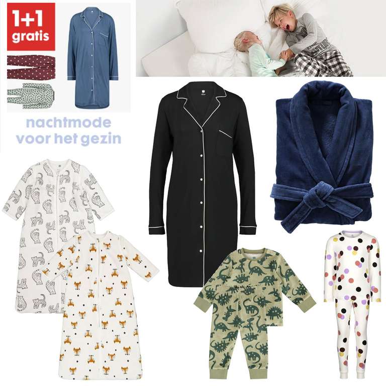 1+1 gratis: nachtmode - slaapzakjes - onesies - badjassen - dames / heren / kids / baby's