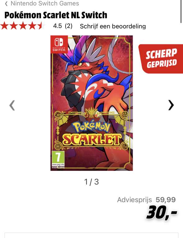 (BE) Nintendo switch Pokémon Scarlet en Violet 30€