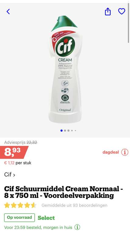 [dagdeals bol.com] Allesreiniger - Cif Schuurmiddel Cream Normaal - 8 x 750 ml - €8,93.[uitverkocht] Zie beschrijving voor meer