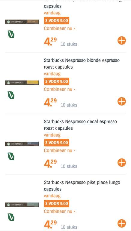Starbucks Nespresso 3 voor €9 - Albert Heijn
