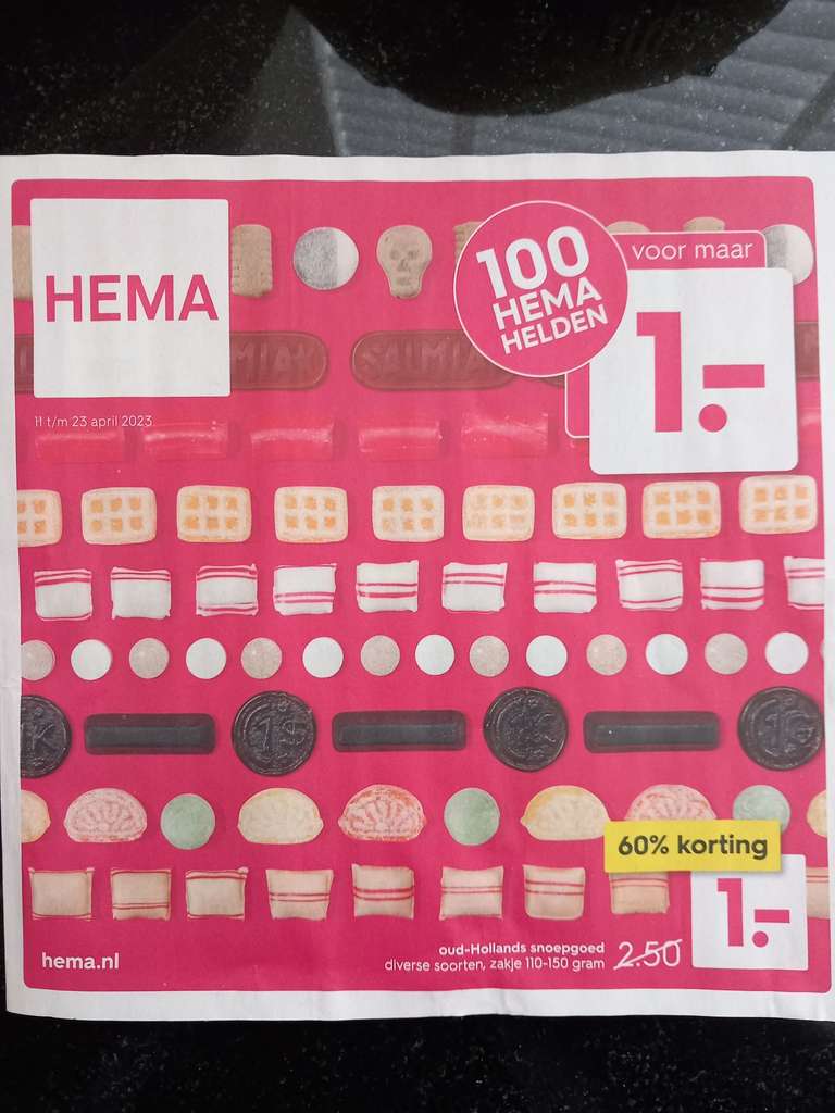 100 Hema helden (favo Hema producten) voor €1 per stuk