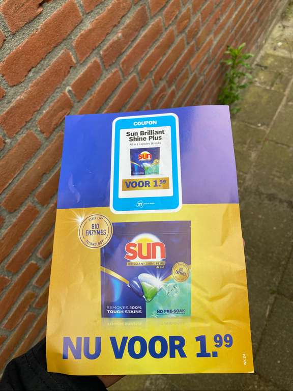 Nieuw! Sun Brilliant Shine Plus vaatwastabletten bij AH voor slechts €1,99 met je bonuskaart en coupon