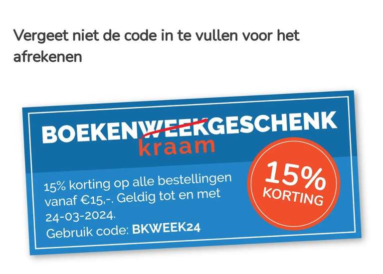 15% korting vanaf 15 euro op boeken bij Boekenkraam.nl