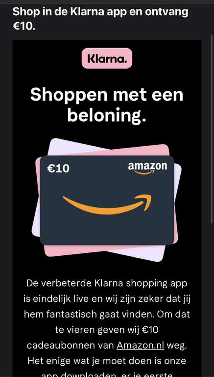 Gratis €10 Amazon tegoed via Klarna app