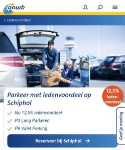 12,5% ANWB ledenvoordeel P3 en P6 parkeren Schiphol