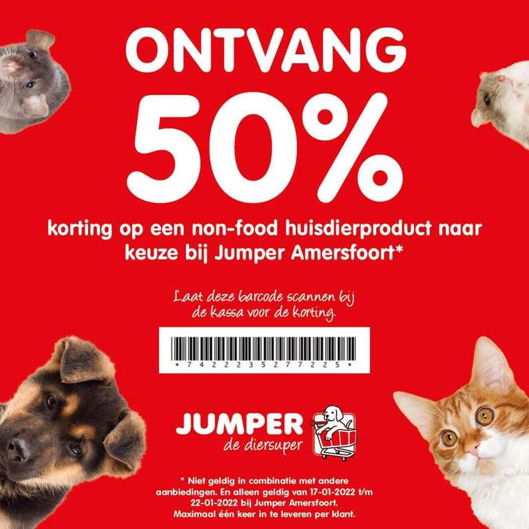 50% keuzekorting op een Non-Food huisdierproduct bij Jumper