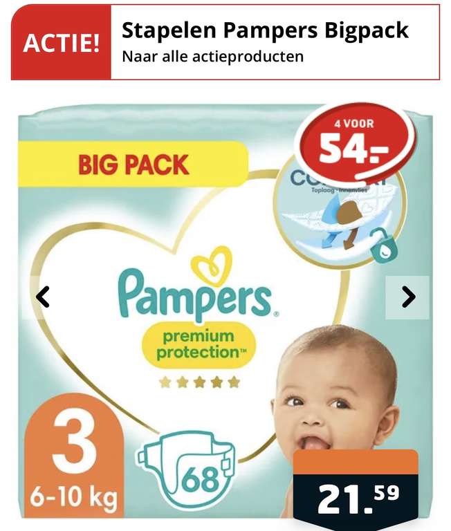 Pamper Bigpacks Baby Dry & Premium Protection 4 voor €54,-