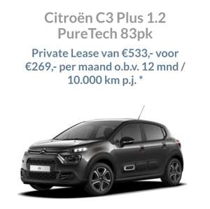 Citroën C3 Plus - Private Lease van €533,- voor €269,- per maand o.b.v. 12 mnd / 10.000 km p.j.