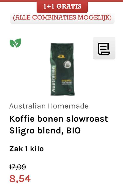 Australian koffiebonen, kilozakken, 1+1 gratis