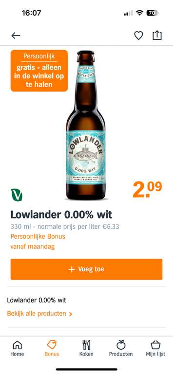 Gratis Lowlander 0,00% Witbier @ AH