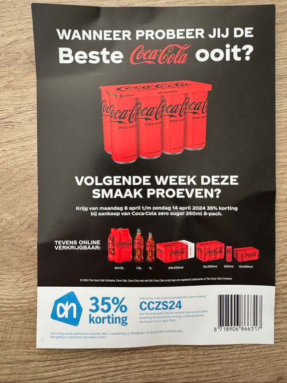 35% korting op Coca-Cola Zero Sugar bij Appie