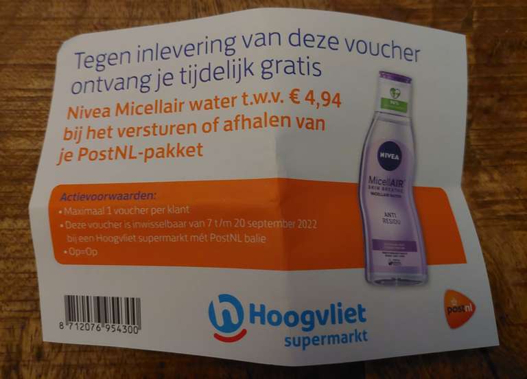 Gratis Nivea Micellair water bij het versturen of ontvangen van een PostNL pakket @ Hoogvliet