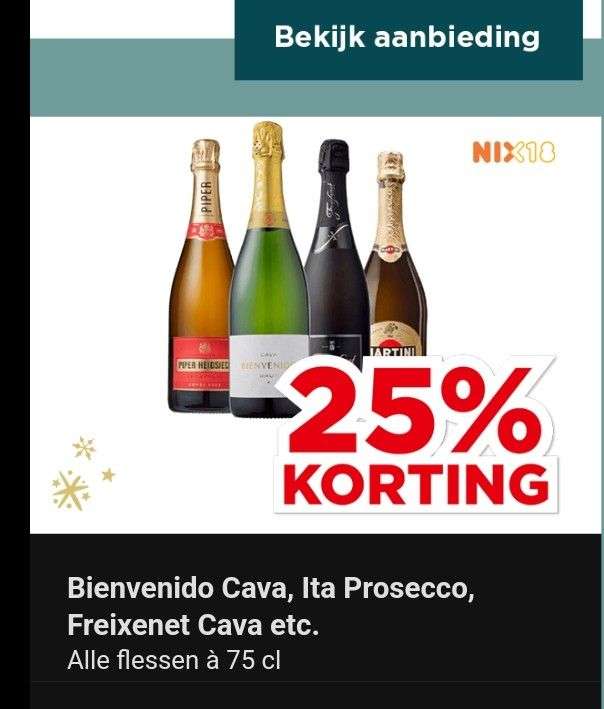 Bienvenido Cava, Ita Prosecco, Freixenet Cava etc. Alle flessen à 75 cl - 25% korting
