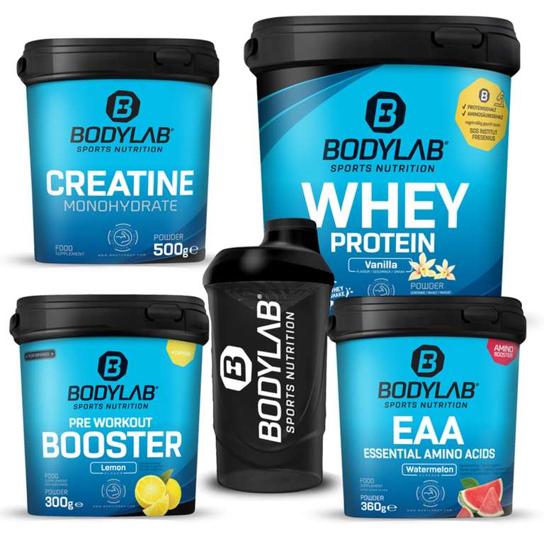 Creatine Powder 500g + Pre Workout Booster 300g + Whey Protein 1000g + EAA Essential Amino Acids 360g voor €49,71 @ Bodylab