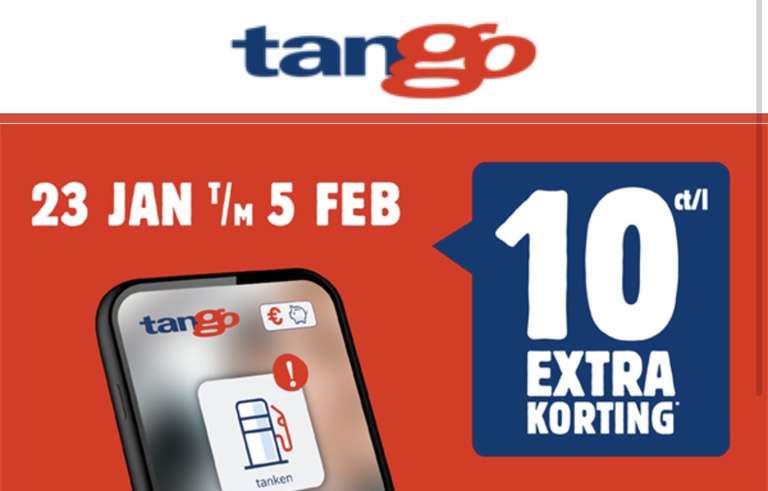 Tango 10ct/l extra korting op 1 tankbeurt