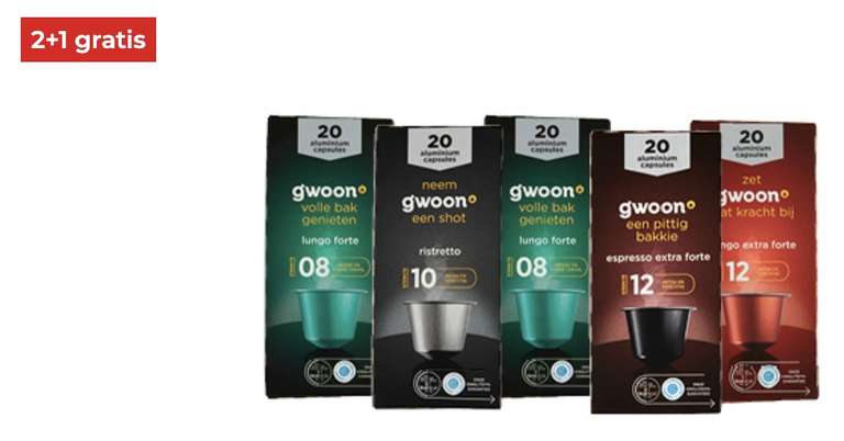 G'woon Koffiecups 2+1 gratis (Nespresso) @ Hoogvliet