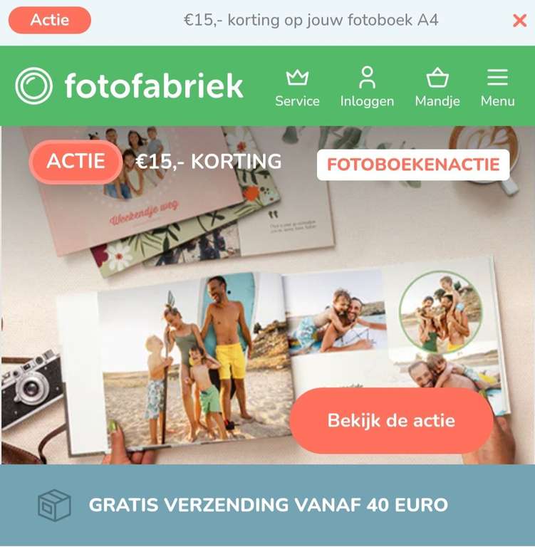Korting bij fotofabriek.nl: €15 of 25%
